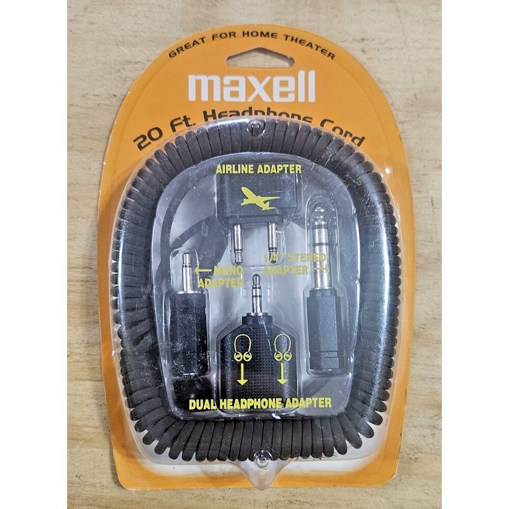 Maxell 20 ft Headphone Cord w/ Adapters HP-20 Brand New Factory Sealed